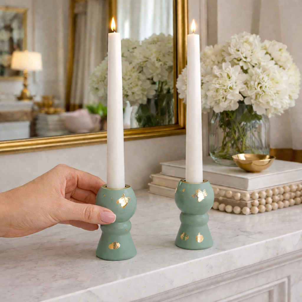 Gold Leaf Candle Holder Set of 2, Boho Organic Home Decor, Housewarming Gift