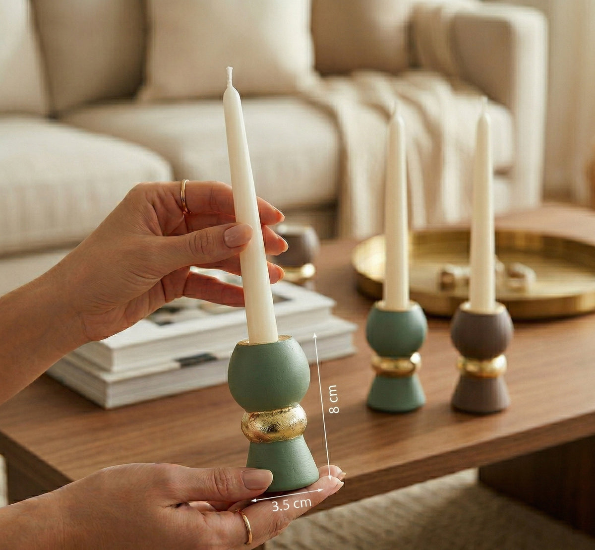 Gold Leaf Taper Candle Holders, Set of 2, Boho Minimalist Decor