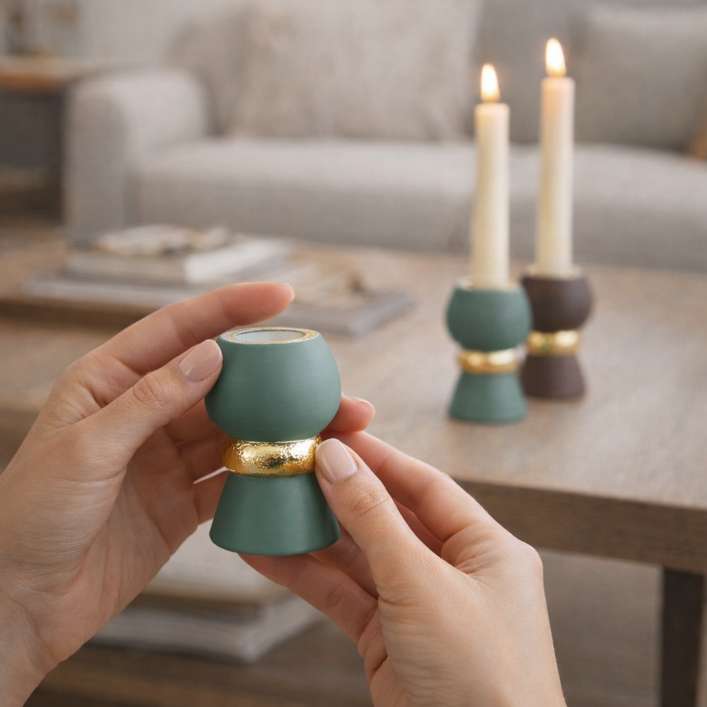 Gold Leaf Taper Candle Holders, Set of 2, Boho Minimalist Decor