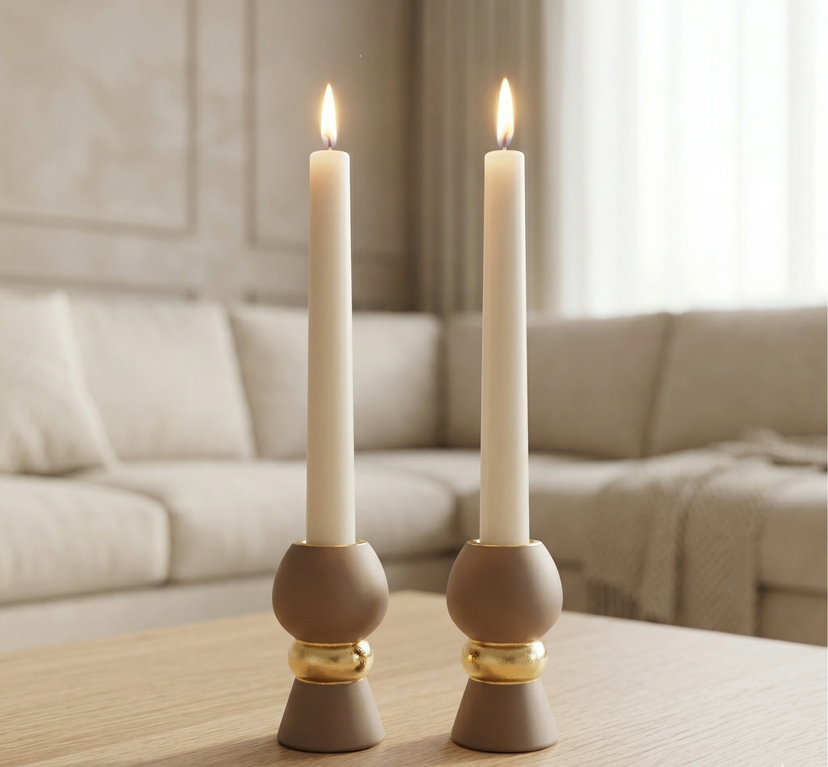 Gold Leaf Taper Candle Holders, Set of 2, Boho Minimalist Decor
