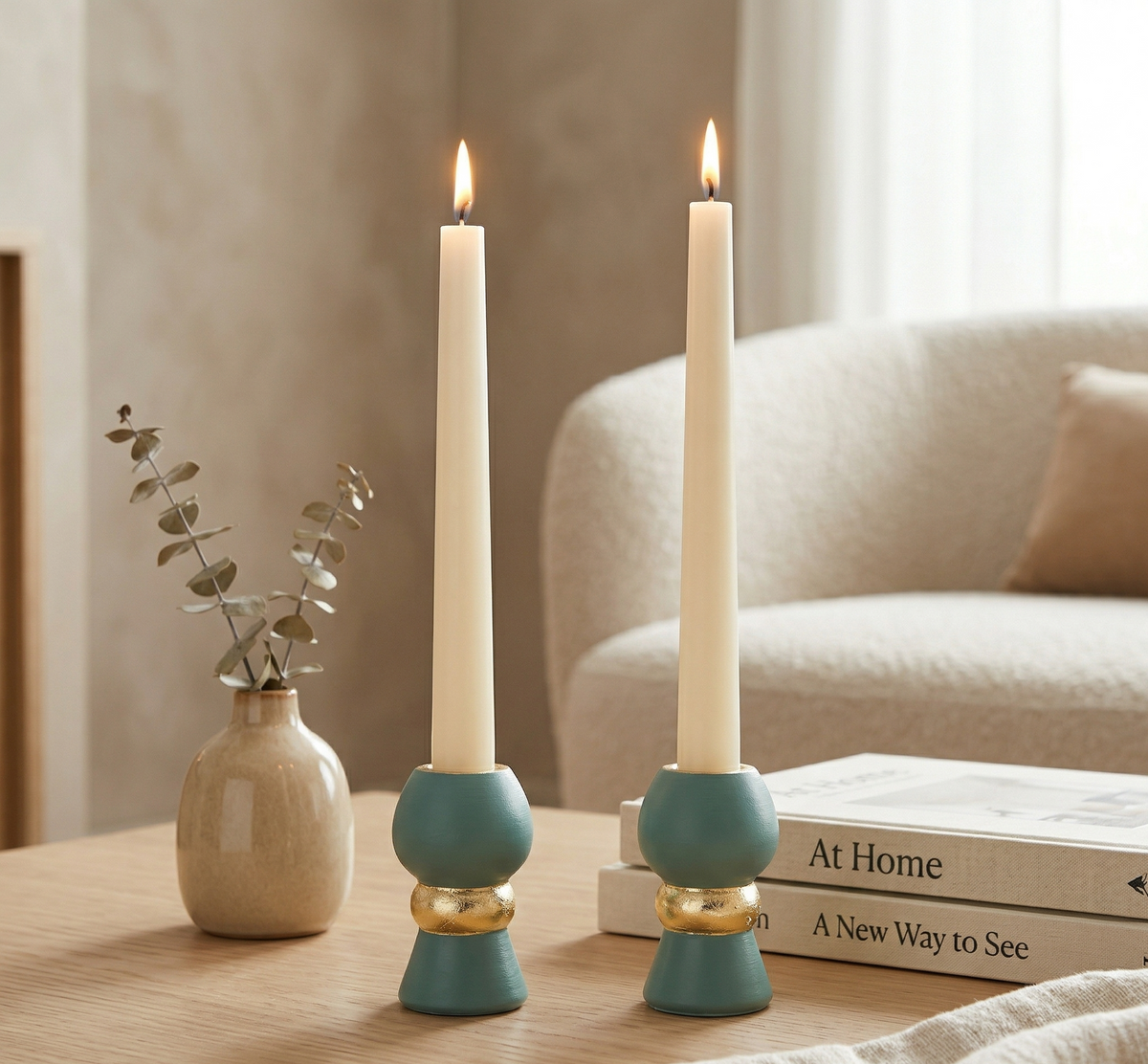 Gold Leaf Taper Candle Holders, Set of 2, Boho Minimalist Decor