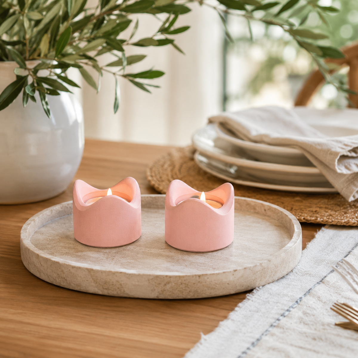 Wavy Tealight Candle Holder Set of 2, Gold Rim