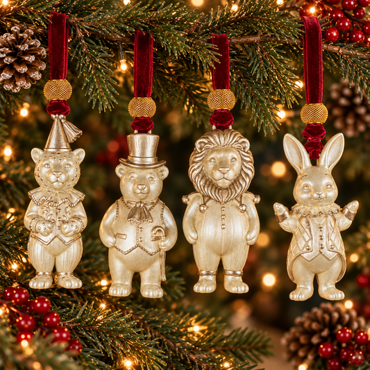 Vintage Circus Animal Christmas Ornaments, Set of 4