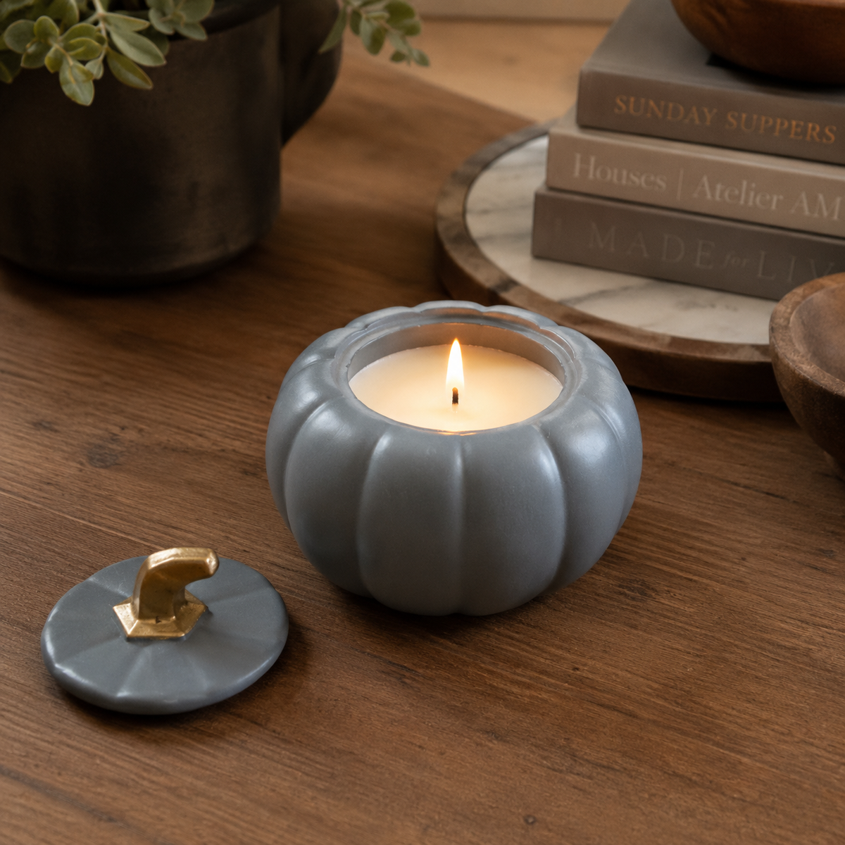 Pumpkin Candle Jar with Lid Fall Home Decor Gift
