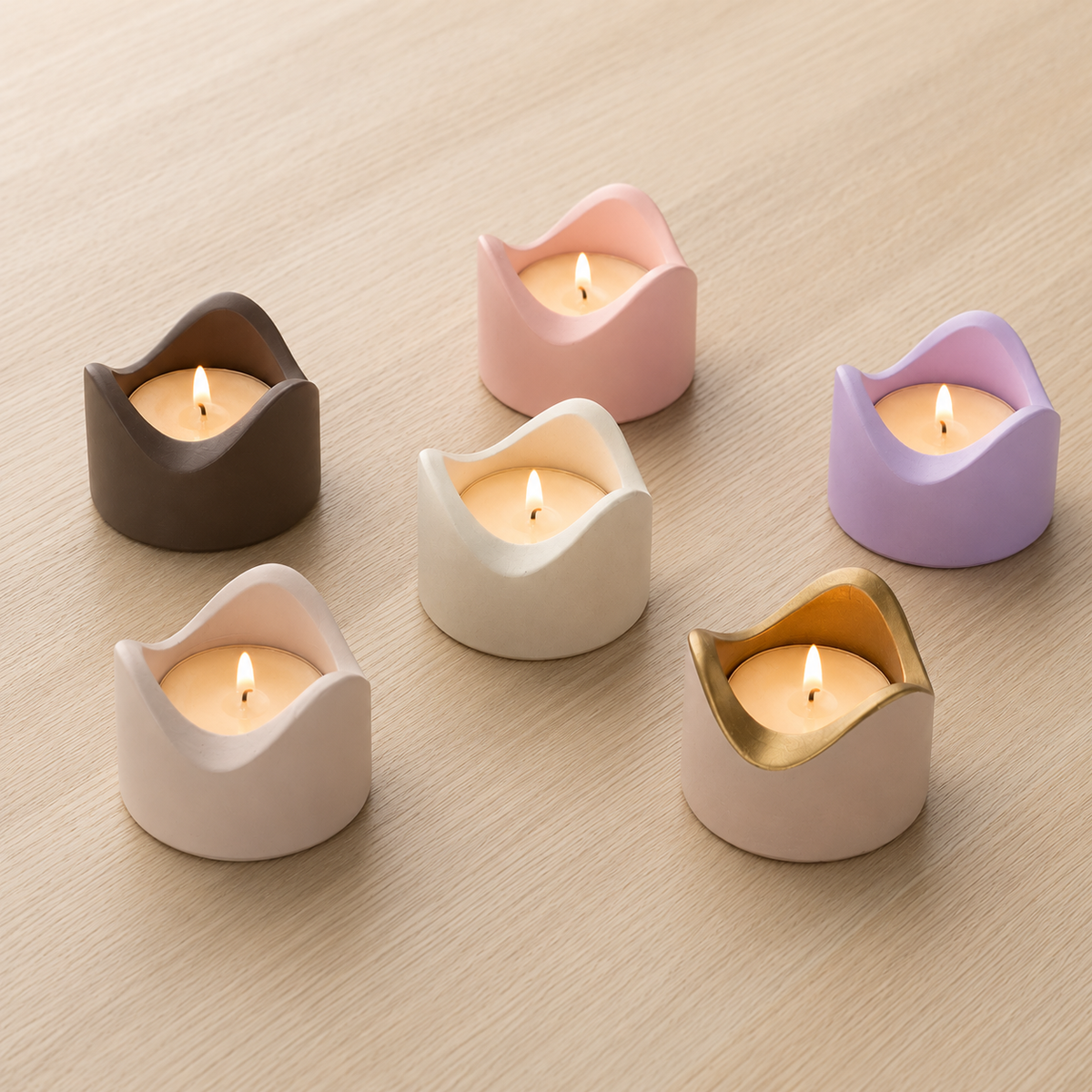 Wavy Tealight Candle Holder Set of 2, Gold Rim