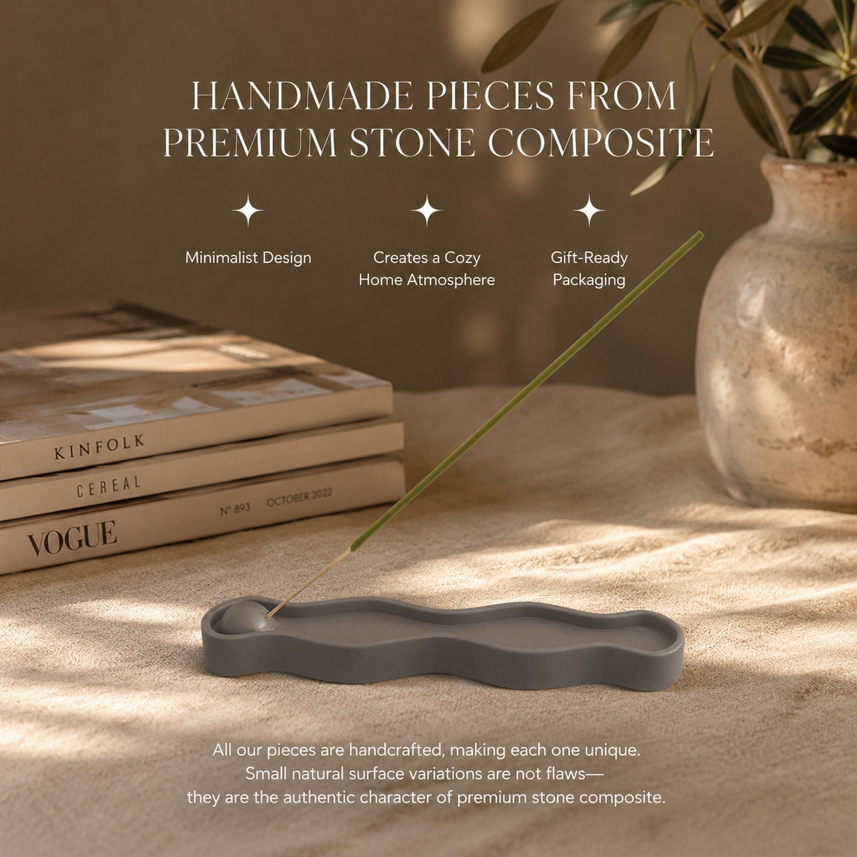 Wavy Incense Holder & Ash Catcher, Stone Composite