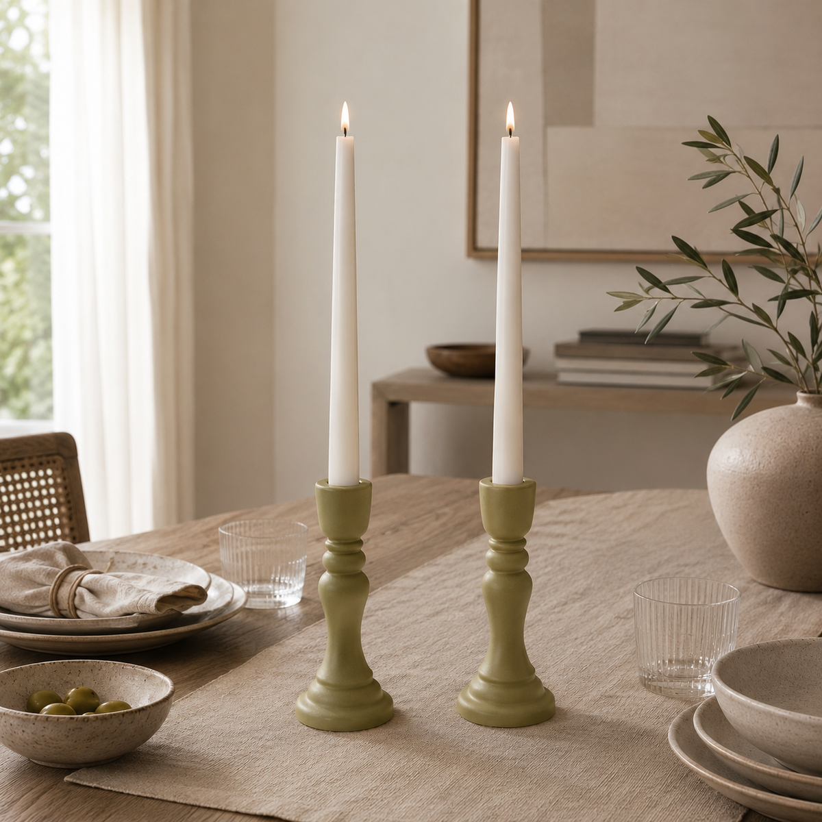 Taper Candle Holders Set of 2, Stone Candlestick Decor