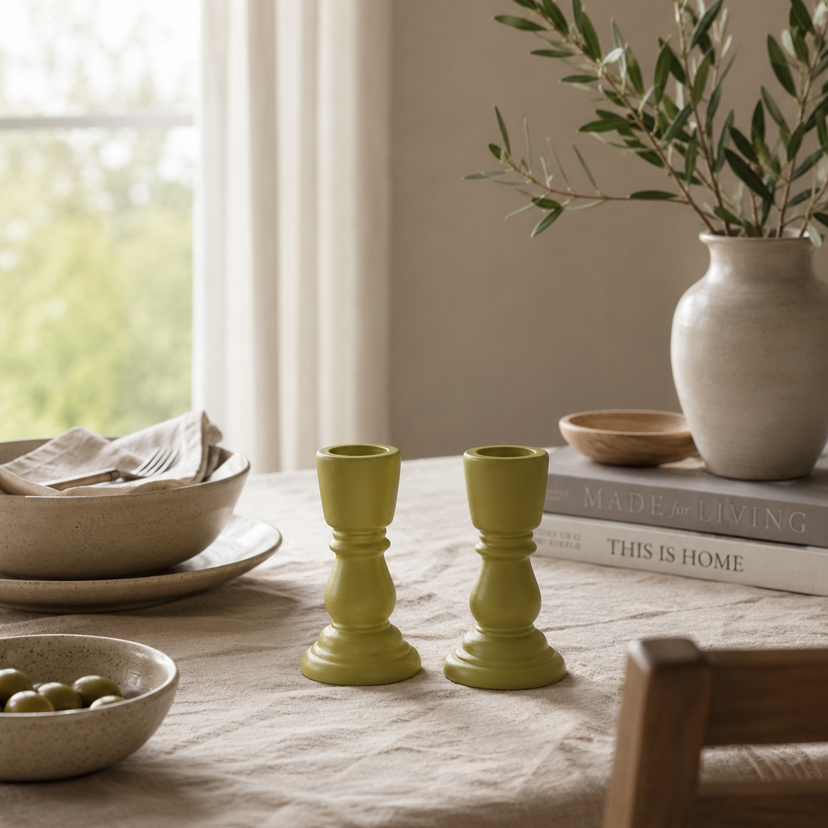 Taper Candle Holders Set of 2, Stone Candlestick Decor