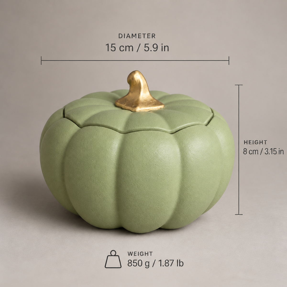 Olive Green Pumpkin Jar Decorative Trinket Box Fall Decor Thanksgiving Centerpiece