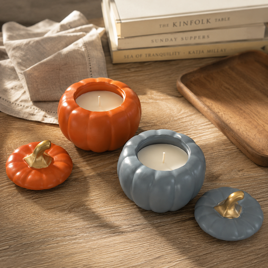 Pumpkin Candle Jar with Lid Fall Home Decor Gift