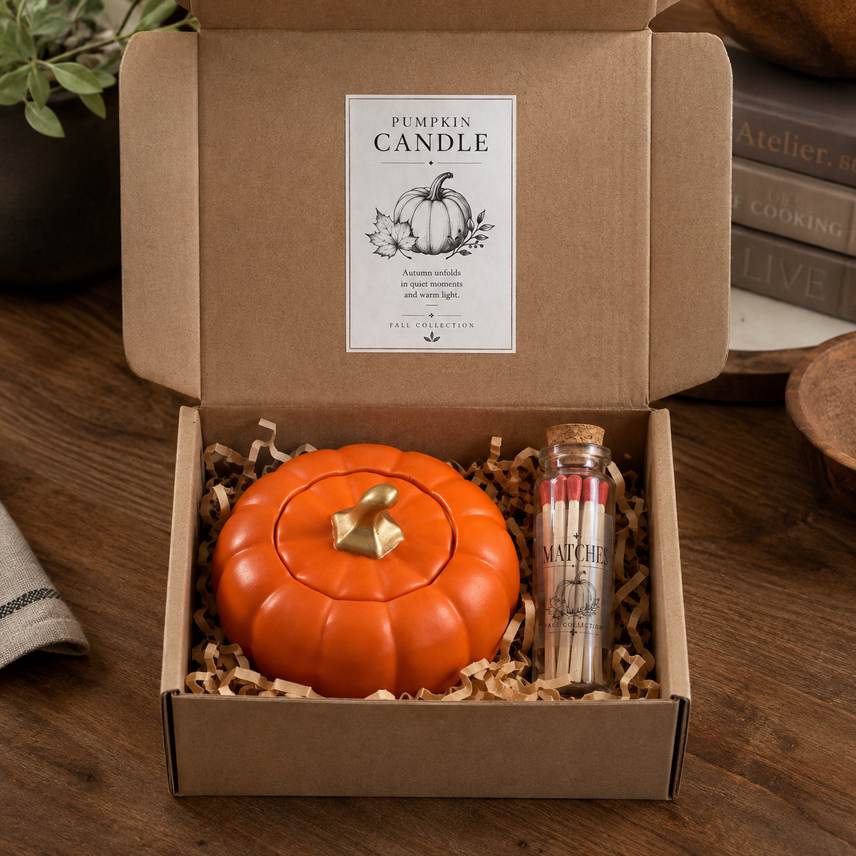 Pumpkin Candle Jar with Lid Fall Home Decor Gift