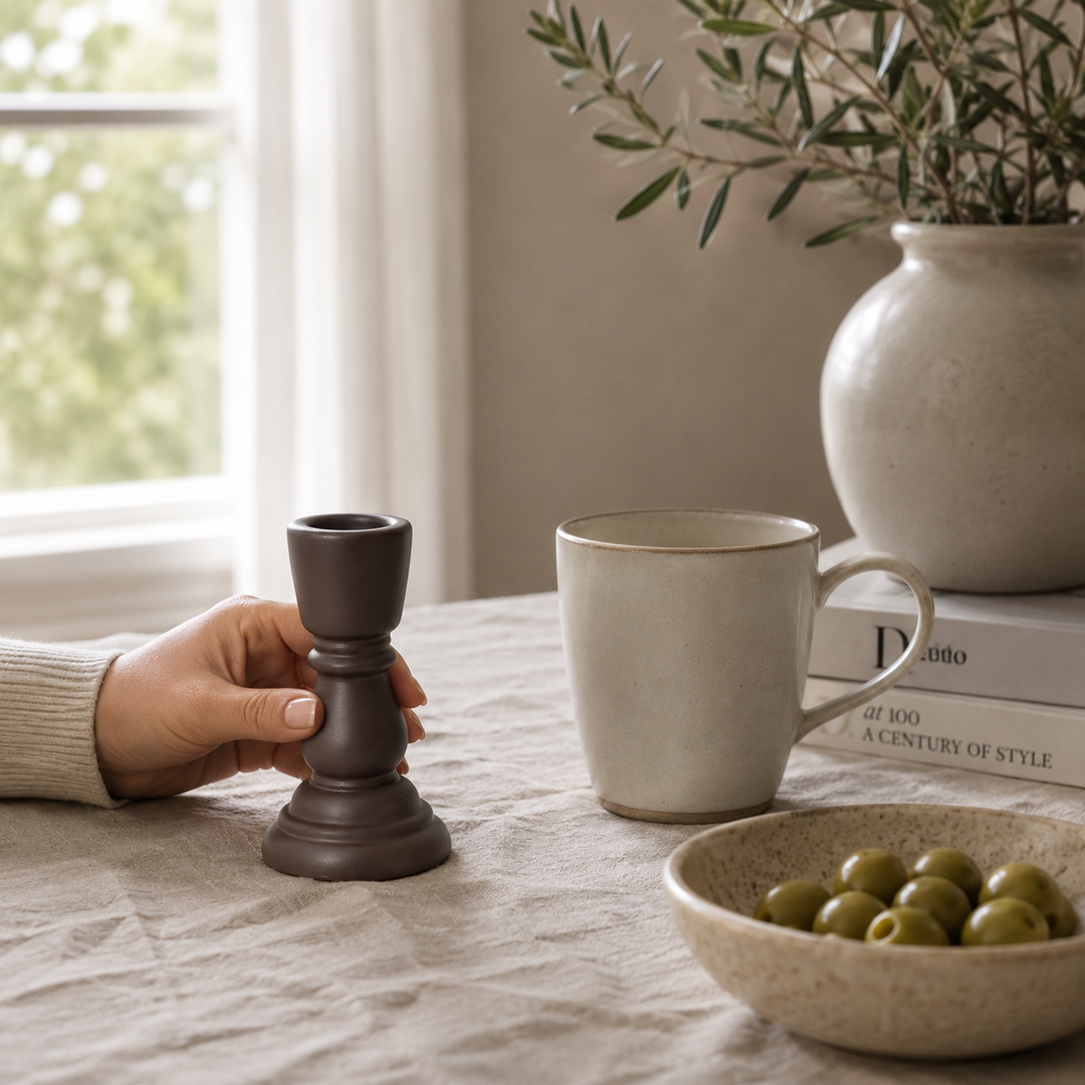Taper Candle Holders Set of 2, Stone Candlestick Decor