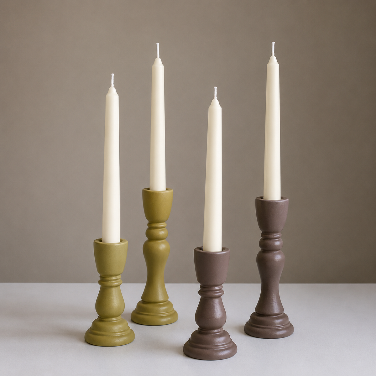 Taper Candle Holders Set of 2, Stone Candlestick Decor