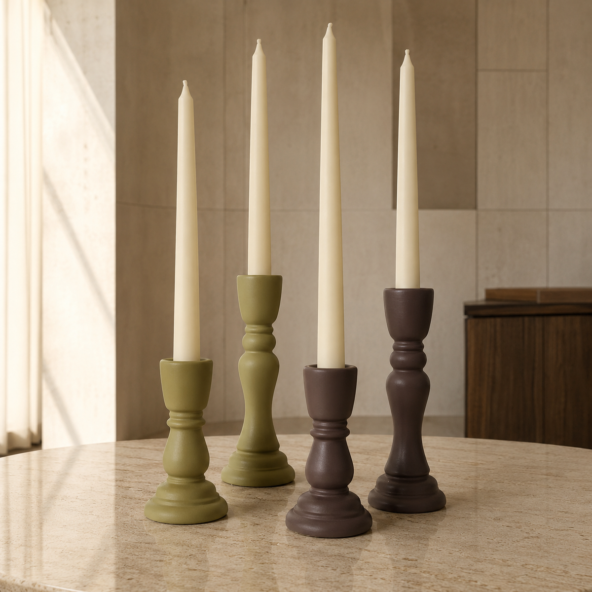 Taper Candle Holders Set of 2, Stone Candlestick Decor