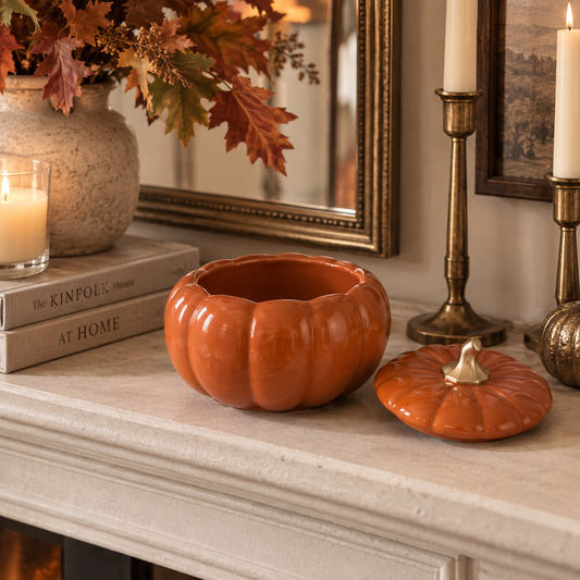 Terracotta Pumpkin Jar Decorative Trinket Box Fall Decor Thanksgiving Centerpiece