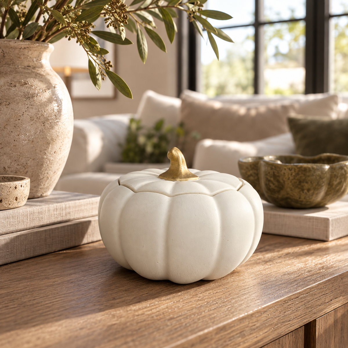 Velvet White Pumpkin Jar Decorative Trinket Box Fall Decor Thanksgiving Centerpiece