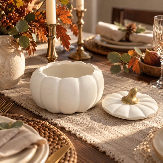 Velvet White Pumpkin Jar Decorative Trinket Box Fall Decor Thanksgiving Centerpiece